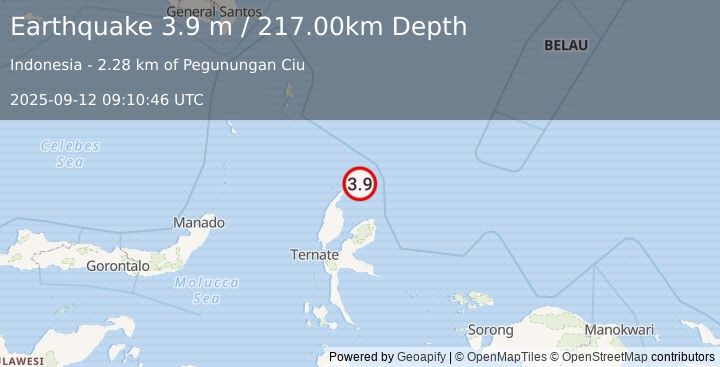 Earthquake HALMAHERA, INDONESIA (3.9 m) (2025-09-12 09:10:46 UTC)