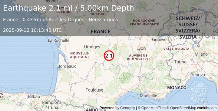 Earthquake FRANCE (2.1 ml) (2025-09-12 10:13:40 UTC)