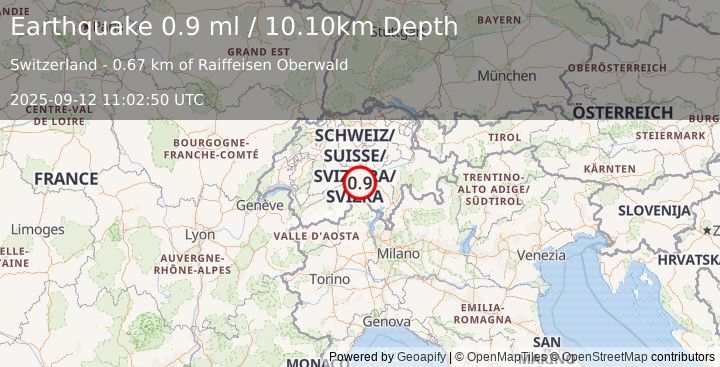 Earthquake SWITZERLAND (0.9 ml) (2025-09-12 11:02:50 UTC)