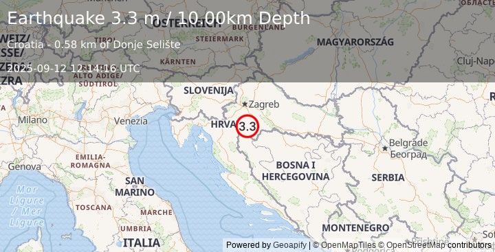 Earthquake CROATIA (3.3 m) (2025-09-12 12:14:16 UTC)