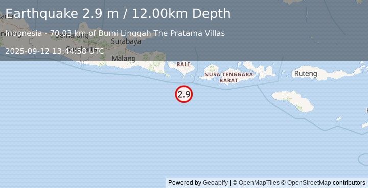 Earthquake SOUTH OF BALI, INDONESIA (2.9 m) (2025-09-12 13:44:58 UTC)