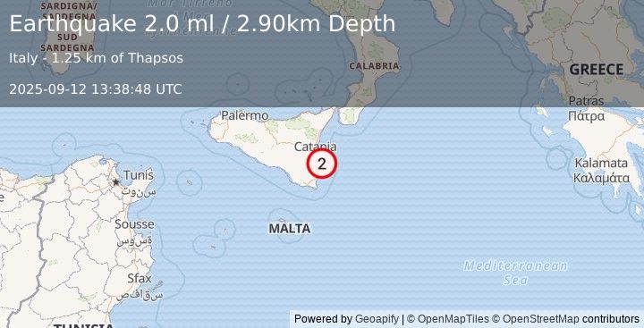 Earthquake SICILY, ITALY (2.0 ml) (2025-09-12 13:38:48 UTC)