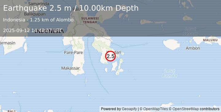 Earthquake SULAWESI, INDONESIA (2.5 m) (2025-09-12 14:48:57 UTC)