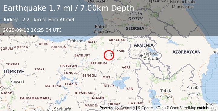 Earthquake EASTERN TURKEY (1.7 ml) (2025-09-12 16:25:04 UTC)