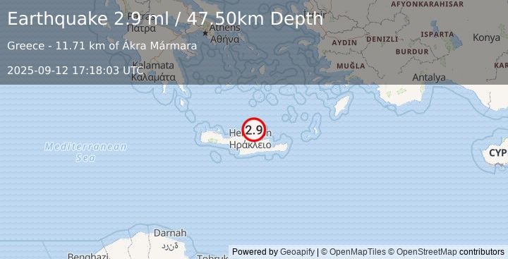 Earthquake CRETE, GREECE (2.9 ml) (2025-09-12 17:18:03 UTC)