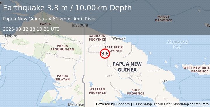 Earthquake NEW GUINEA, PAPUA NEW GUINEA (3.8 m) (2025-09-12 18:19:21 UTC)