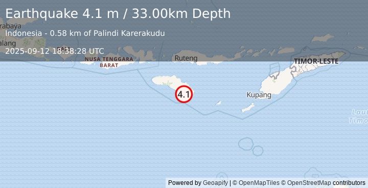 Earthquake SUMBA REGION, INDONESIA (4.1 m) (2025-09-12 18:38:28 UTC)