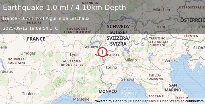 Earthquake NORTHERN ITALY (1.0 ml) (2025-09-12 19:09:54 UTC)