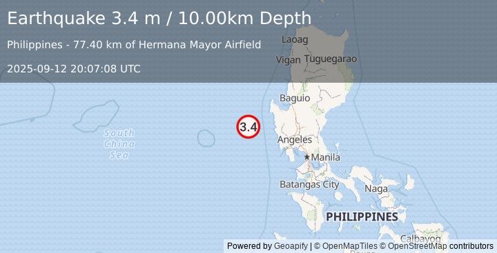 Earthquake LUZON, PHILIPPINES (3.4 m) (2025-09-12 20:07:08 UTC)