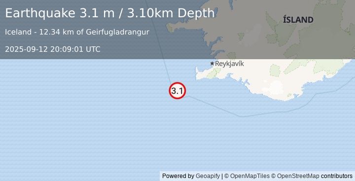 Earthquake ICELAND REGION (3.1 m) (2025-09-12 20:09:01 UTC)