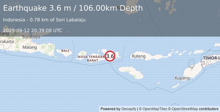 Earthquake SUMBAWA REGION, INDONESIA (3.6 m) (2025-09-12 20:39:08 UTC)
