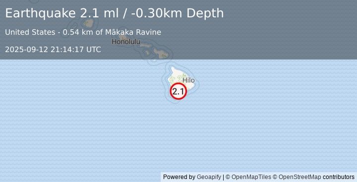 Earthquake ISLAND OF HAWAII, HAWAII (2.1 ml) (2025-09-12 21:14:17 UTC)
