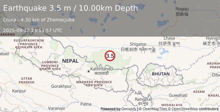 Earthquake WESTERN XIZANG (3.5 m) (2025-09-12 23:13:57 UTC)