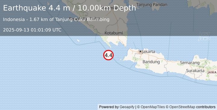 Earthquake SUNDA STRAIT, INDONESIA (4.4 m) (2025-09-13 01:01:09 UTC)