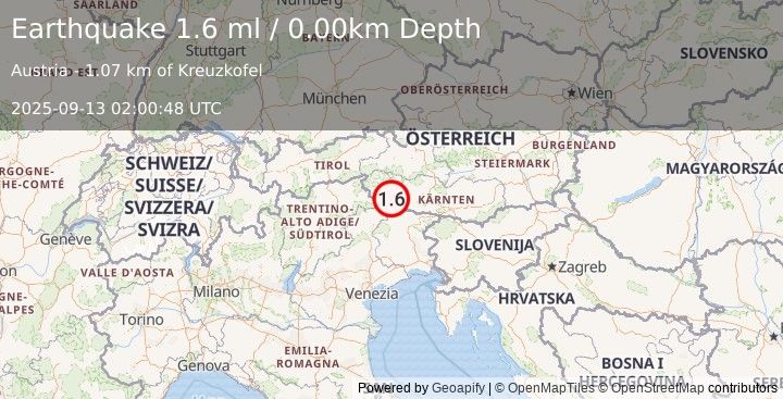 Earthquake AUSTRIA (1.6 ml) (2025-09-13 02:00:48 UTC)