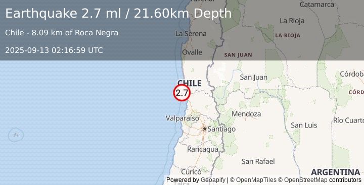 Earthquake OFFSHORE COQUIMBO, CHILE (2.7 ml) (2025-09-13 02:16:59 UTC)