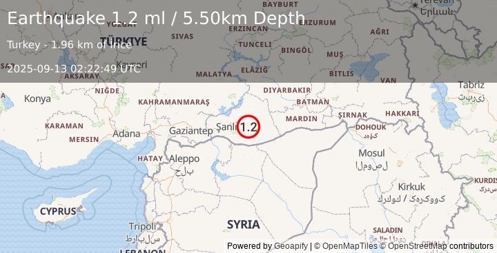 Earthquake EASTERN TURKEY (0.9 ml) (2025-09-13 02:22:20 UTC)