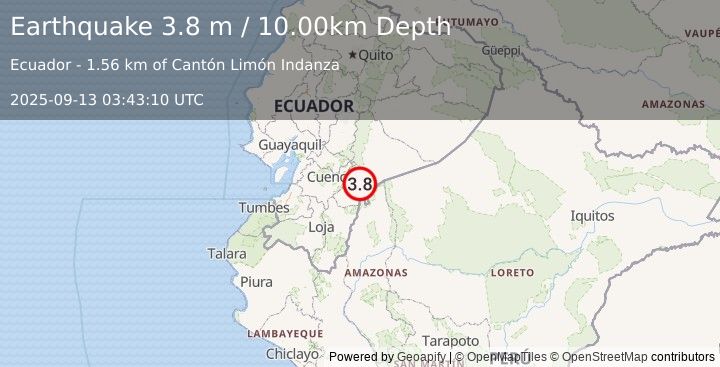 Earthquake PERU-ECUADOR BORDER REGION (3.8 m) (2025-09-13 03:43:10 UTC)