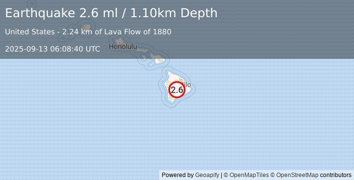 Earthquake ISLAND OF HAWAII, HAWAII (2.6 ml) (2025-09-13 06:08:40 UTC)