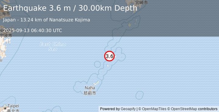 Earthquake RYUKYU ISLANDS, JAPAN (3.6 m) (2025-09-13 06:40:30 UTC)
