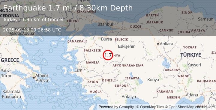 Earthquake WESTERN TURKEY (1.7 ml) (2025-09-13 09:26:58 UTC)