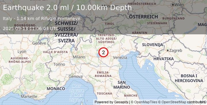 Earthquake NORTHERN ITALY (2.0 ml) (2025-09-13 11:06:02 UTC)