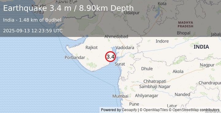 Earthquake GUJARAT, INDIA (3.4 m) (2025-09-13 12:23:59 UTC)