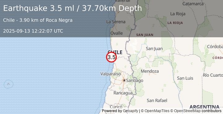 Earthquake OFFSHORE COQUIMBO, CHILE (3.5 ml) (2025-09-13 12:22:07 UTC)