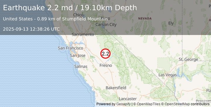 Earthquake CENTRAL CALIFORNIA (2.2 md) (2025-09-13 12:38:26 UTC)