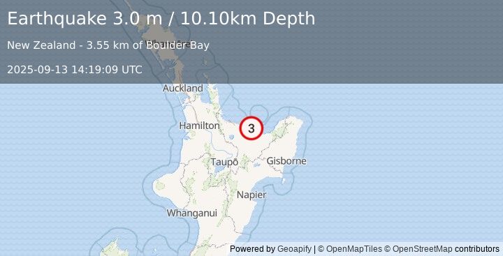 Earthquake NORTH ISLAND OF NEW ZEALAND (3.0 m) (2025-09-13 14:19:09 UTC)