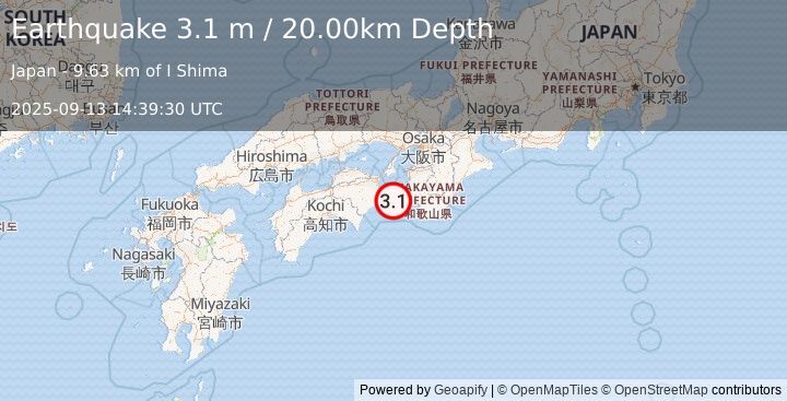 Earthquake SHIKOKU, JAPAN (3.1 m) (2025-09-13 14:39:30 UTC)