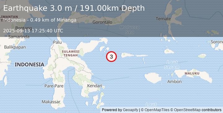 Earthquake SULAWESI, INDONESIA (3.0 m) (2025-09-13 17:25:40 UTC)