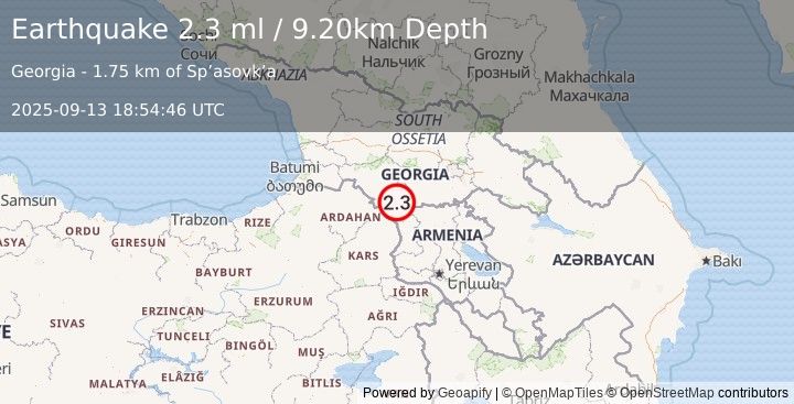 Earthquake GEORGIA (SAK'ART'VELO) (2.3 ml) (2025-09-13 18:54:46 UTC)