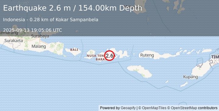 Earthquake SUMBAWA REGION, INDONESIA (2.6 m) (2025-09-13 19:05:06 UTC)
