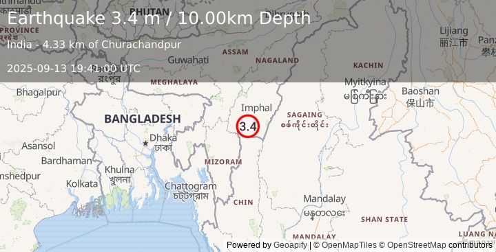 Earthquake MANIPUR, INDIA REGION (3.4 m) (2025-09-13 19:41:00 UTC)