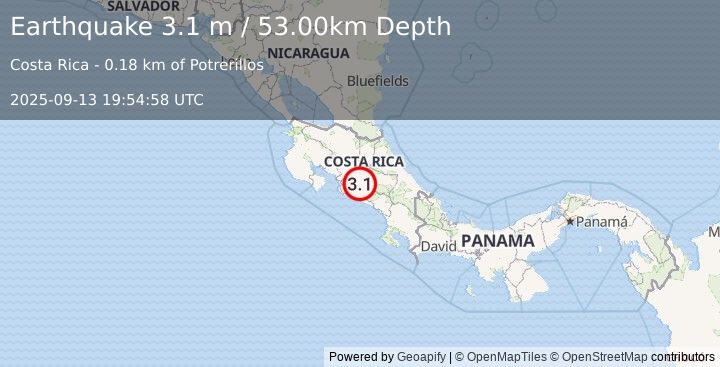 Earthquake COSTA RICA (3.1 m) (2025-09-13 19:54:58 UTC)