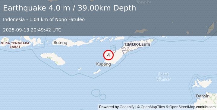 Earthquake TIMOR REGION, INDONESIA (4.0 m) (2025-09-13 20:49:42 UTC)