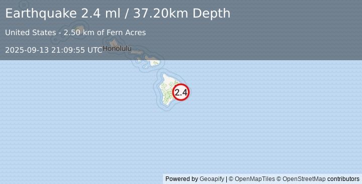 Earthquake ISLAND OF HAWAII, HAWAII (2.4 ml) (2025-09-13 21:09:55 UTC)