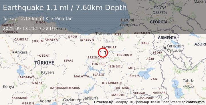 Earthquake EASTERN TURKEY (1.1 ml) (2025-09-13 21:57:22 UTC)