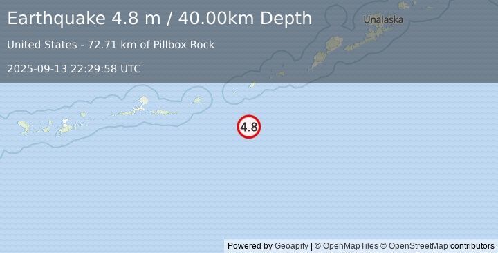 Earthquake FOX ISLANDS, ALEUTIAN ISLANDS (4.8 m) (2025-09-13 22:29:58 UTC)
