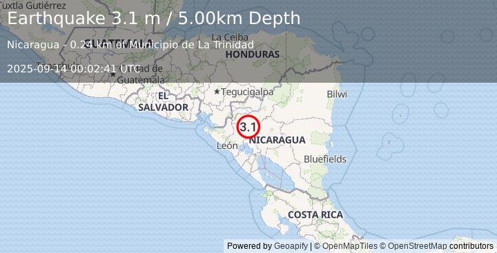 Earthquake NICARAGUA (3.1 m) (2025-09-14 00:02:41 UTC)