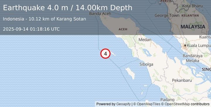 Earthquake SIMEULUE, INDONESIA (4.0 m) (2025-09-14 01:18:16 UTC)