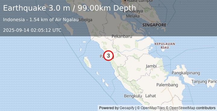 Earthquake SOUTHERN SUMATRA, INDONESIA (3.0 m) (2025-09-14 02:05:12 UTC)