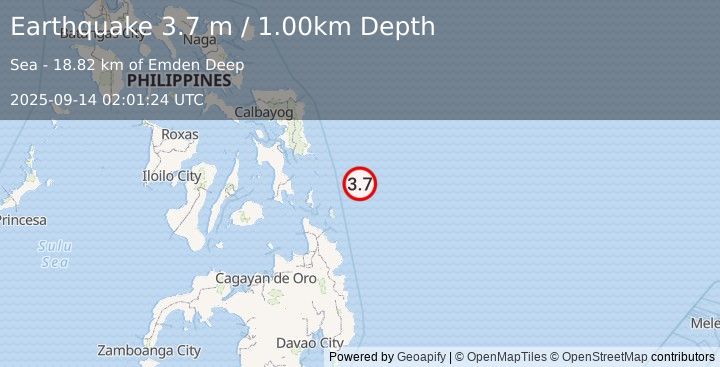 Earthquake PHILIPPINE ISLANDS REGION (3.7 m) (2025-09-14 02:01:24 UTC)