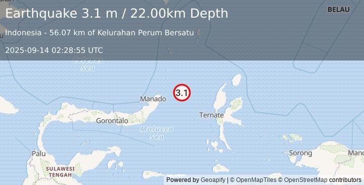 Earthquake MOLUCCA SEA (3.1 m) (2025-09-14 02:28:55 UTC)
