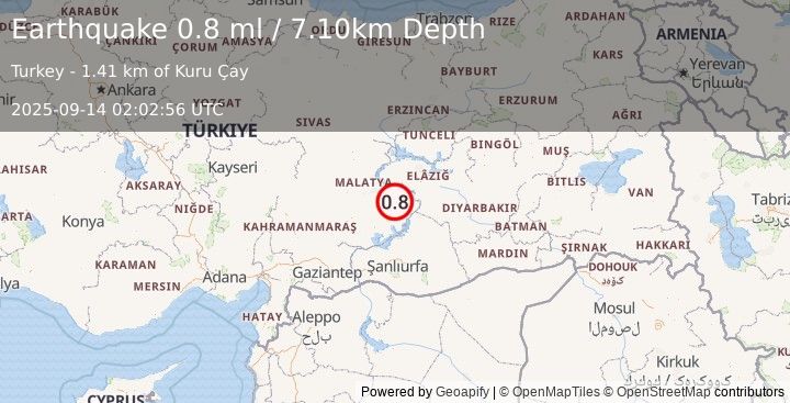 Earthquake EASTERN TURKEY (0.8 ml) (2025-09-14 02:02:56 UTC)