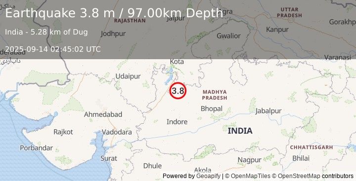 Earthquake MADHYA PRADESH, INDIA (3.8 m) (2025-09-14 02:45:02 UTC)