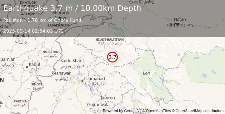 Earthquake NORTHWESTERN KASHMIR (3.7 m) (2025-09-14 02:54:03 UTC)