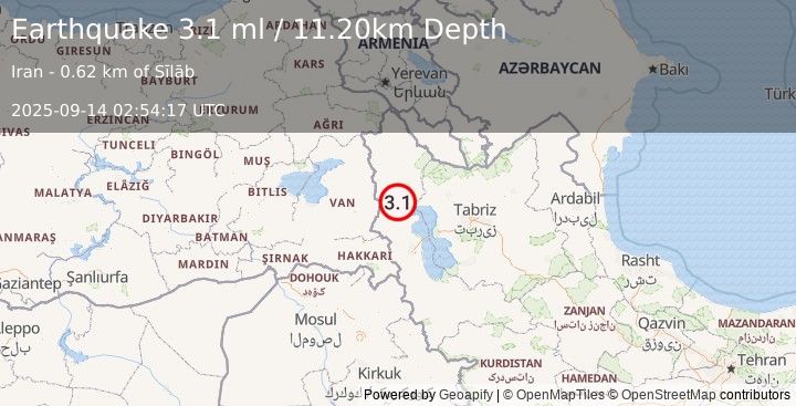 Earthquake TURKEY-IRAN BORDER REGION (3.1 ml) (2025-09-14 02:54:17 UTC)