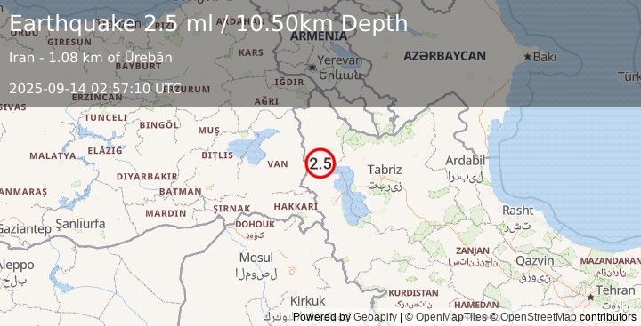 Earthquake TURKEY-IRAN BORDER REGION (2.5 ml) (2025-09-14 02:57:10 UTC)